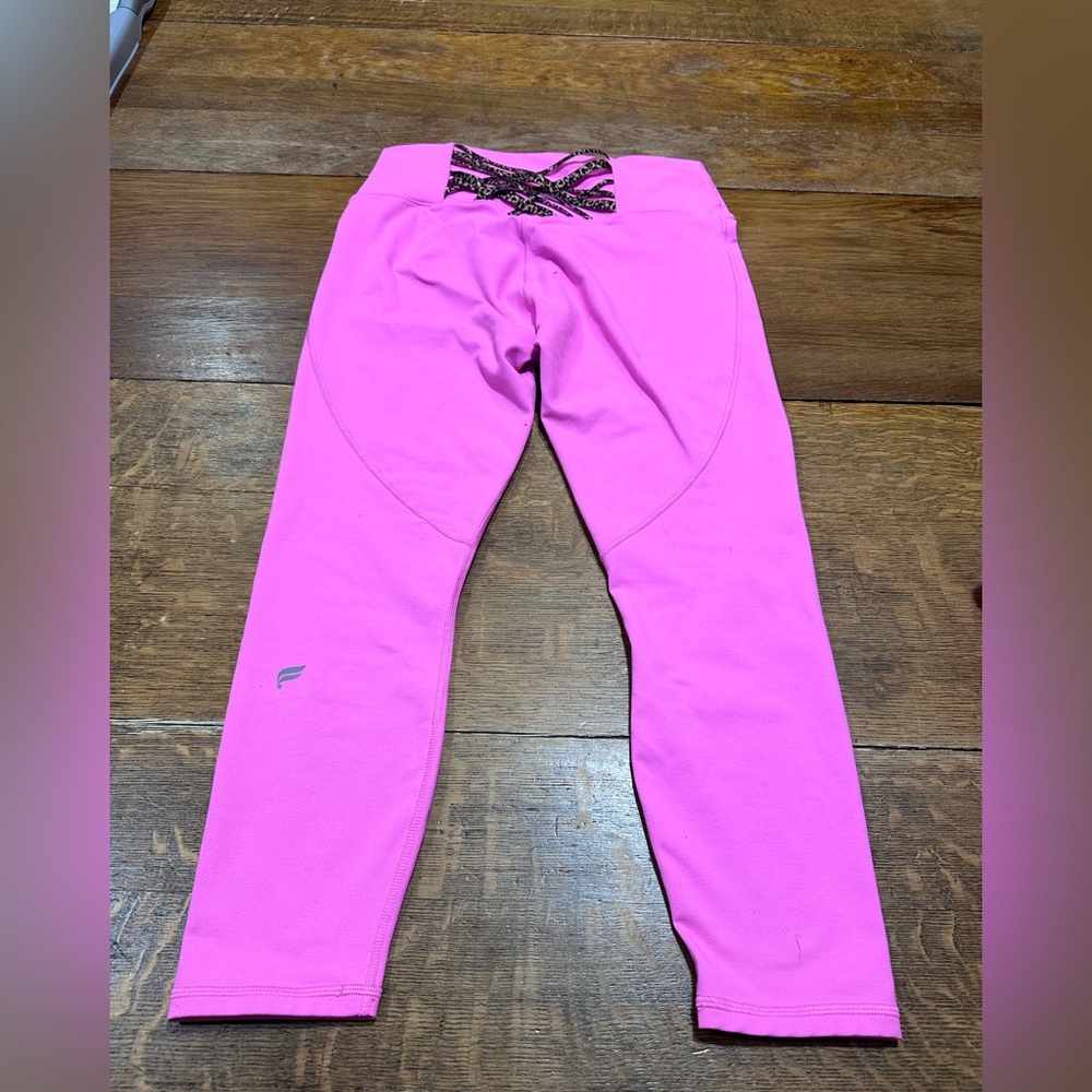 Fabletics women’s‎ hot pink leggings animal print back waistband approx sz L (P)